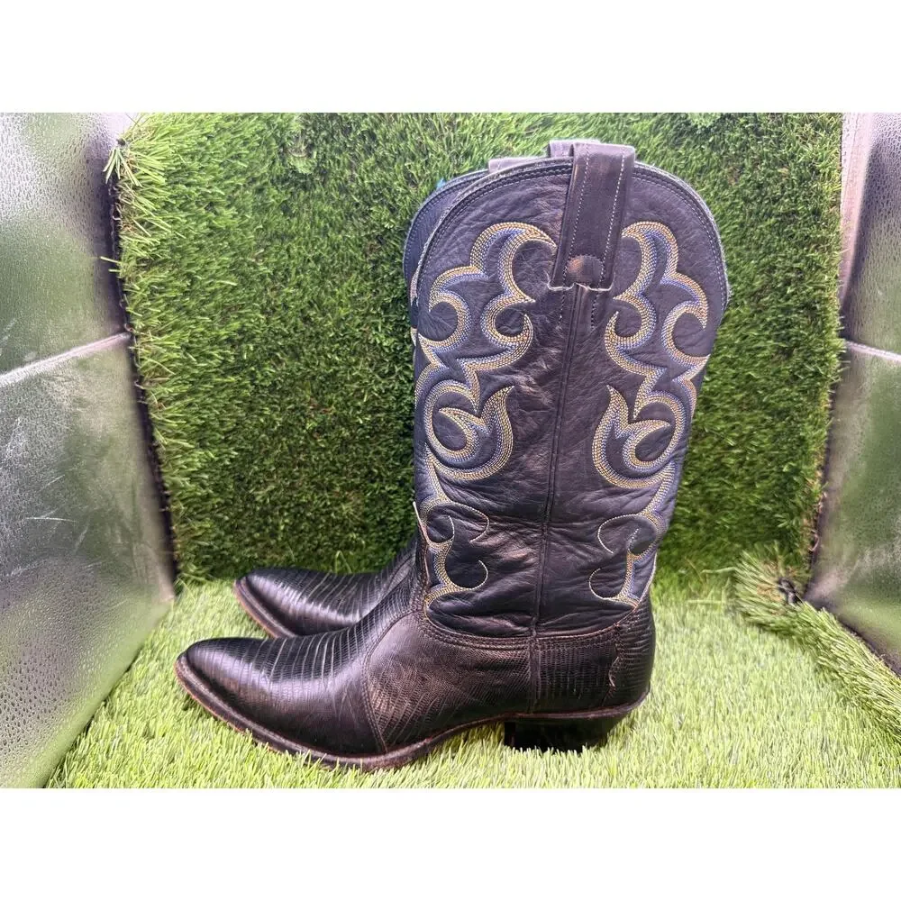 Vintage Nocona Western Boot Men's 7.5 Black Leather Cowboy Equestrian Rodeo